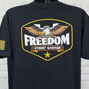 Freedom Street Garage T Shirt L Large Black Patriotic Cars FSG Short Sleeve Tee